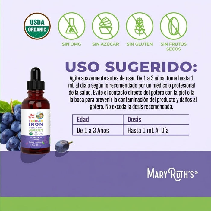 Hierro Organico Para Niños, Sabor Uva Liquido 60 ml (2 fl oz), Mary Ruth's