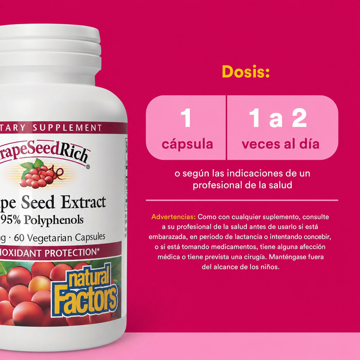 Extracto de Semilla de Uva 100 mg GrapeSeedRich® 60 vcaps), Natural Factors
