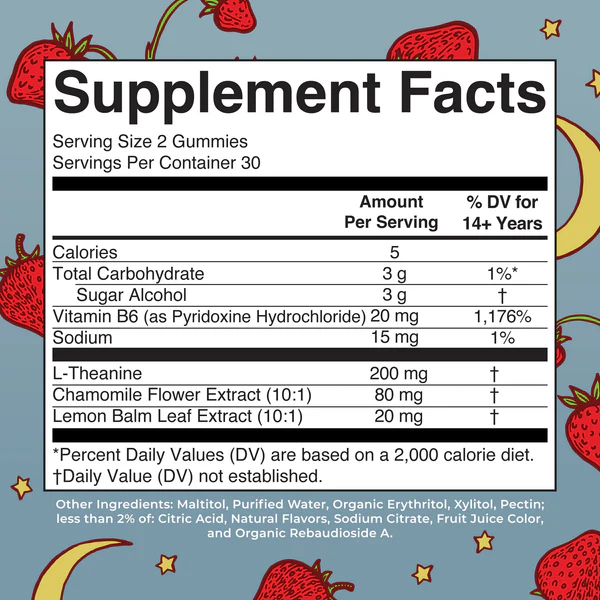 Gomitas para Dormir Adultos sin Melatonina Sabor Fresa (60 gomitas), Mary Ruth´s
