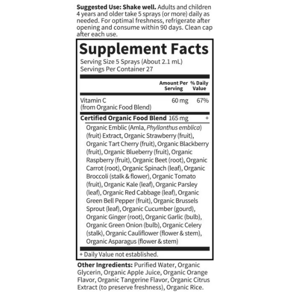 Vitamina C Orgánica Sabor Naranja (2 oz 58 ml), Garden of Life