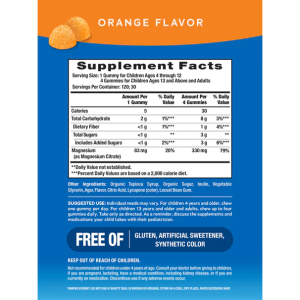 CALM Citrato de Magnesio Sabor Naranja (120 Gomitas), Natural Vitality