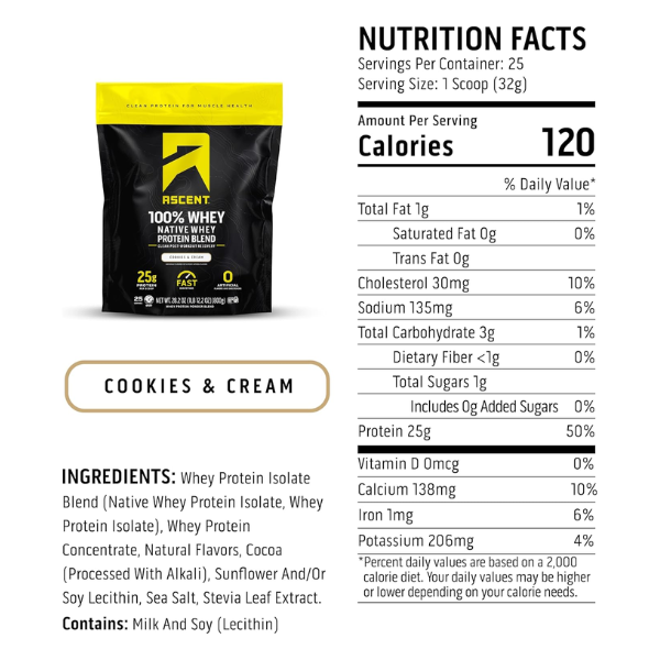 Proteína Sabor Cookies and Cream (1.8 lb / 800 g), Ascent