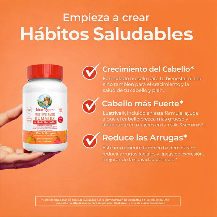 Multivitaminico + Crecimiento del Cabello (60 gomitas), Mary Ruth's