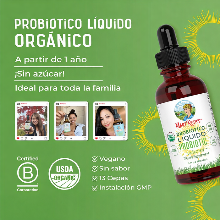 Probiótico Orgánico Líquido para la Salud Intestinal (60 ml / 2 fl oz) | Mary Ruth's