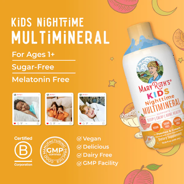 Multimineral Nocturno para Niños Sabor Durazno Cremoso, Liquido (15.22 fl oz 450 ml), Mary Ruth's