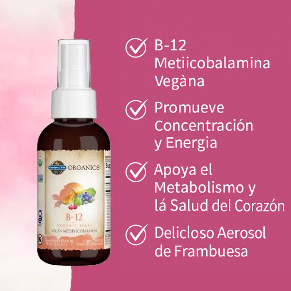 Vitamina B-12 Sabor Frambuena, Spray (2 oz 58 ml), Garden of Life