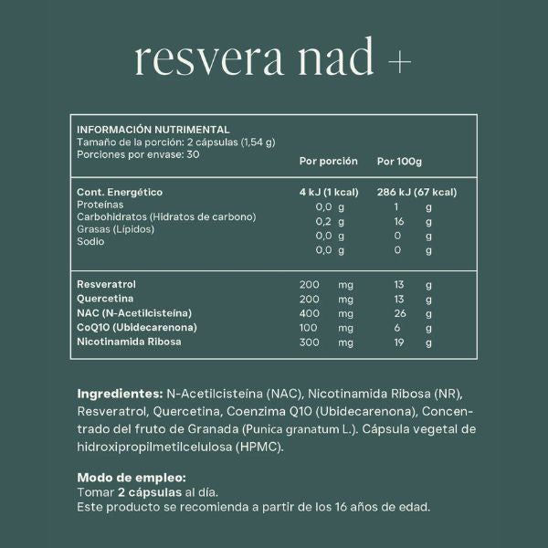 NAD+ Salud Celular Resvera (60 caps), Reset Wellness