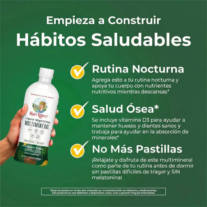 Multimineral Nocturno Sabor Piña, Liquido 946 ml (32 fl oz), Mary Ruth's