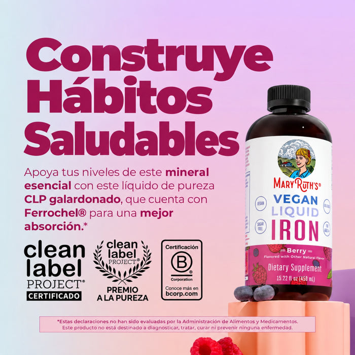 Hierro Prenatal y Posnatal Sabor Frutos Rojos, Liquido 450 ml (15.22 fl oz), Mary Ruth's