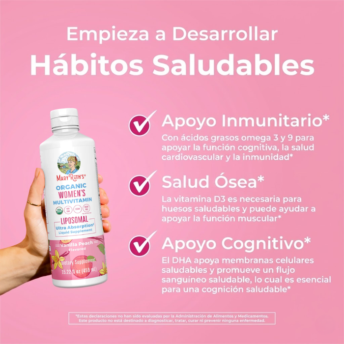 Multivitaminico Liposomal Organico para Mujeres Sabor Vainilla Durazno 450 ml (15.22 fl oz), Mary Ruth's