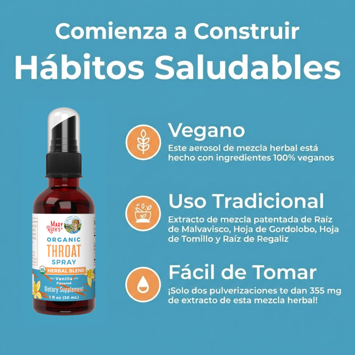 Spray para Garganta Orgánico Sabor Vainilla (1 fl oz 30 ml), MaryRuth's