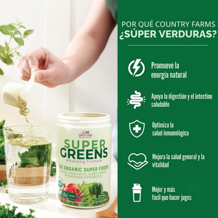 Apoyo Inmunológico Super Greens Fórmula Alcalinizada Country Farms® (300 g), Windmill