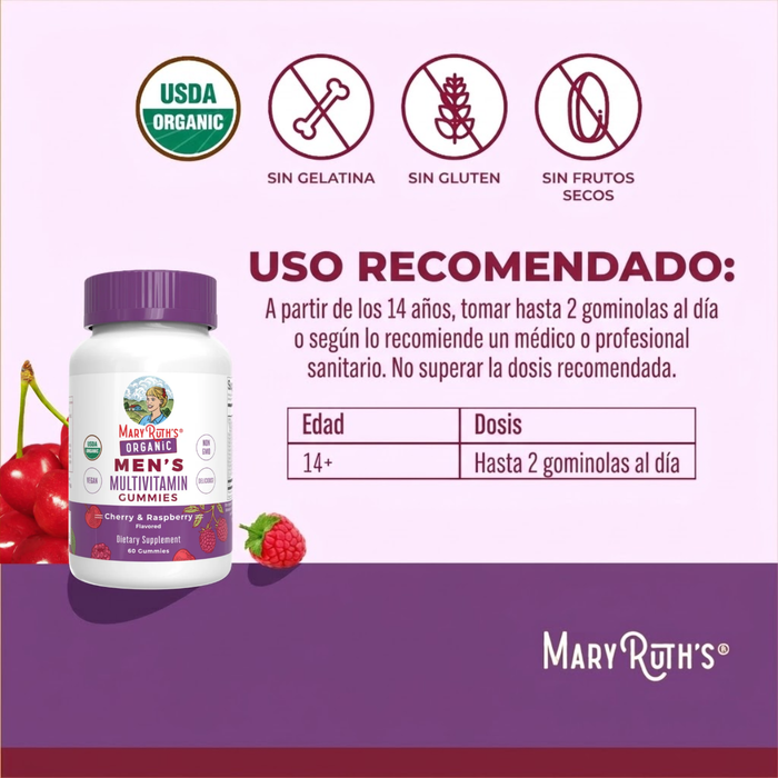 Multivitamínico Orgánico Para Hombres Sabor Cereza (60 gomitas), MaryRuth's