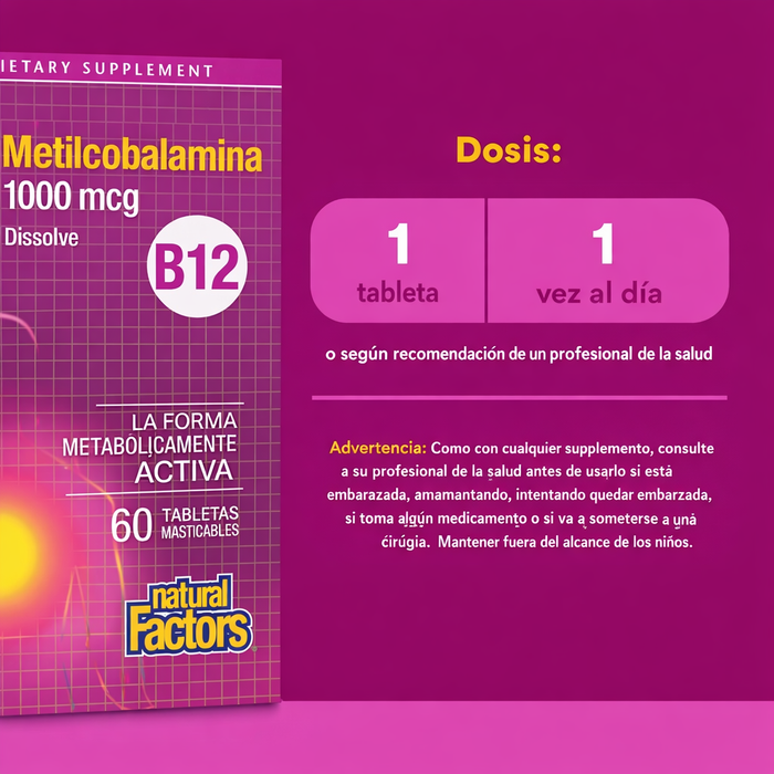 B12 Metilcobalamina 5,000 mcg Masticable (60 tabs), Natural Factors