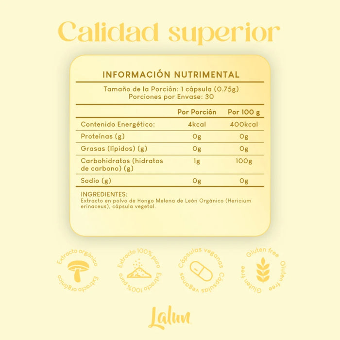 Melena de León 750 mg (30 caps), Lalun