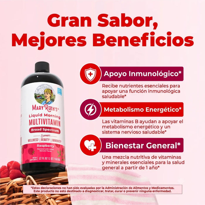 Mary Ruth's Multivitaminico Matutino Sabor Frambuesa, Liquido 887 ml (30 fl oz)