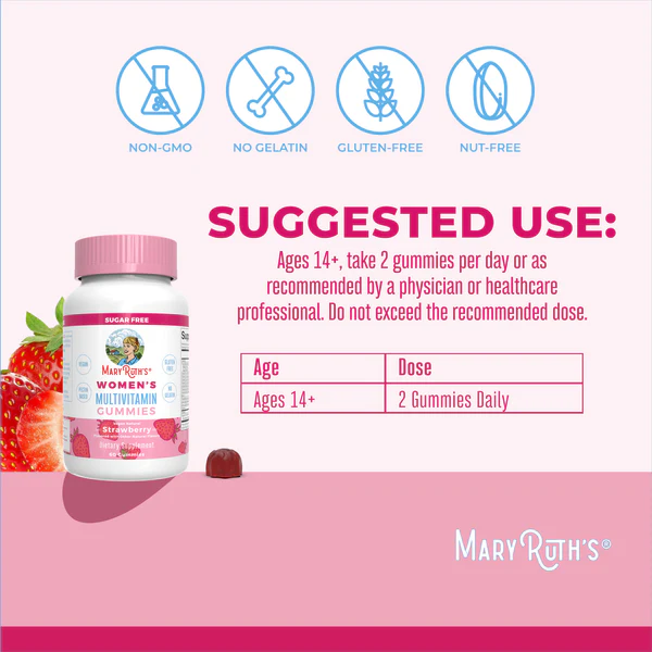 Multivitaminico Para Mujeres Sabor Fresa (60 gomitas), Mary Ruth´s
