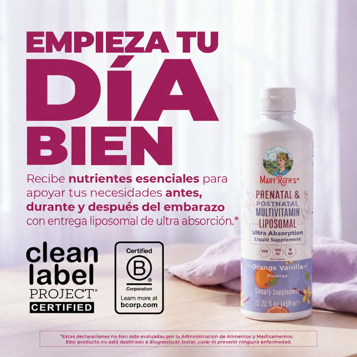 Multivitaminico Liposomal Prenatal y Postnatal Sabor Naranja Vainilla, Liposomal 450 ml (15.22 fl oz), Mary Ruth's