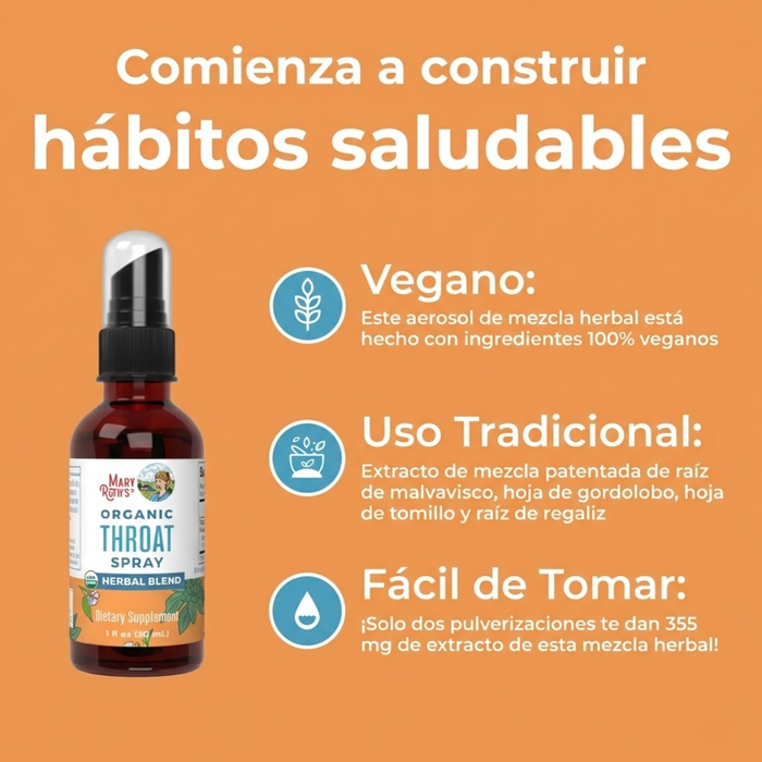 Spray para Garganta Orgánico Sin Sabor (1 fl oz 30 ml), MaryRuth's
