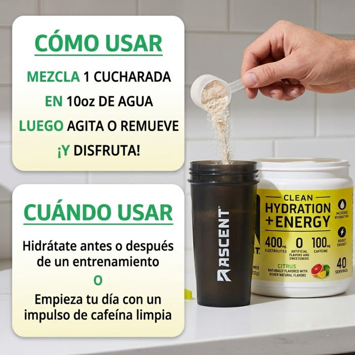 Electrolitos Clean de Hidratacion + Energía Sabor Cítrico (8.32 oz 232 g), Ascent