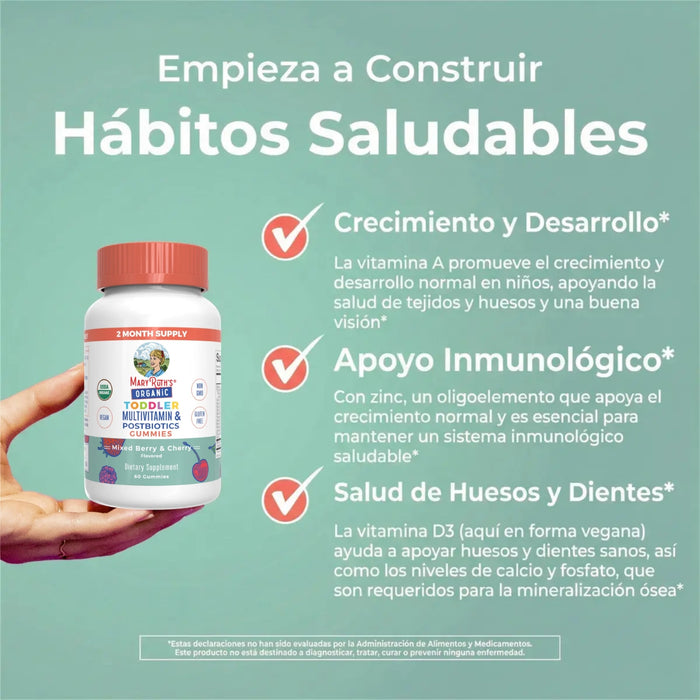 Multivitaminico y Postbiotico para Niños, Sabor Moras y Cereza (60 gomitas), Mary Ruth´s