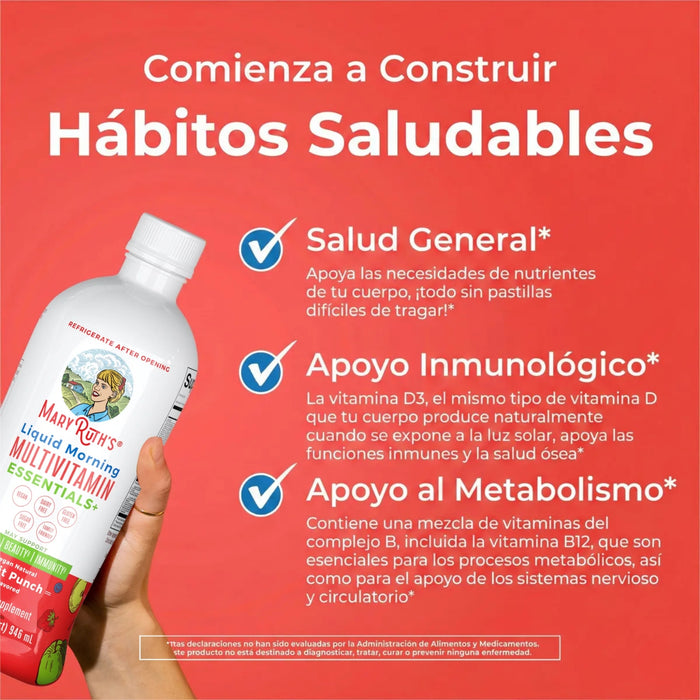 Multivitaminico Matutino Sabor Ponche de Frutas sin Azucar, Liquido 946 ml (32 fl oz), Mary Ruth's
