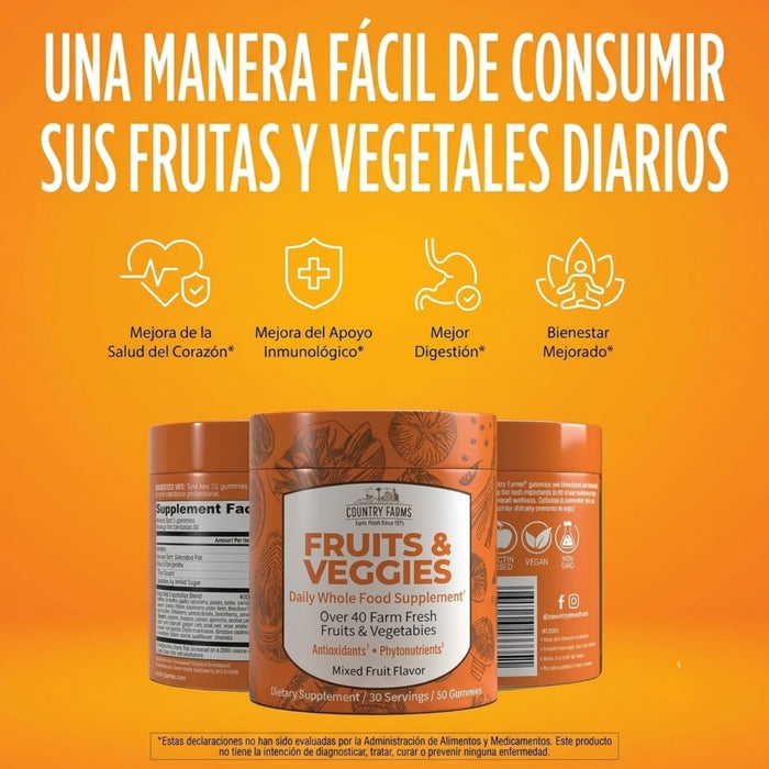 Frutas y Verduras Apoyo Inmunológico Sabor Frutal Country Farms® (60 gomitas), Windmill