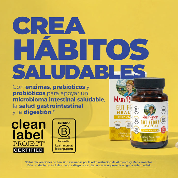 EX Gut Flora Health Probiótico + Prebiótico+ Enzimas (60 caps), MaryRuth's