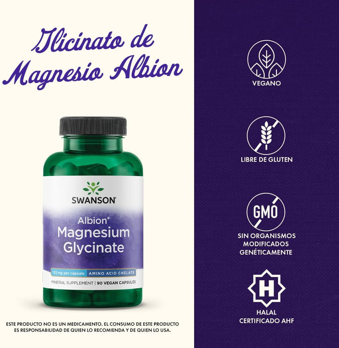 Glicinato de Magnesio de Albion 133 mg (90 caps), Swanson