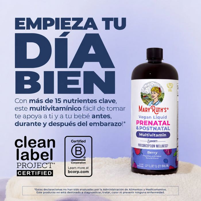 Multivitaminico Prenatal y Postnatal Sabor Frutos Rojos, Liquido 946 ml (32 fl oz), Mary Ruth´s