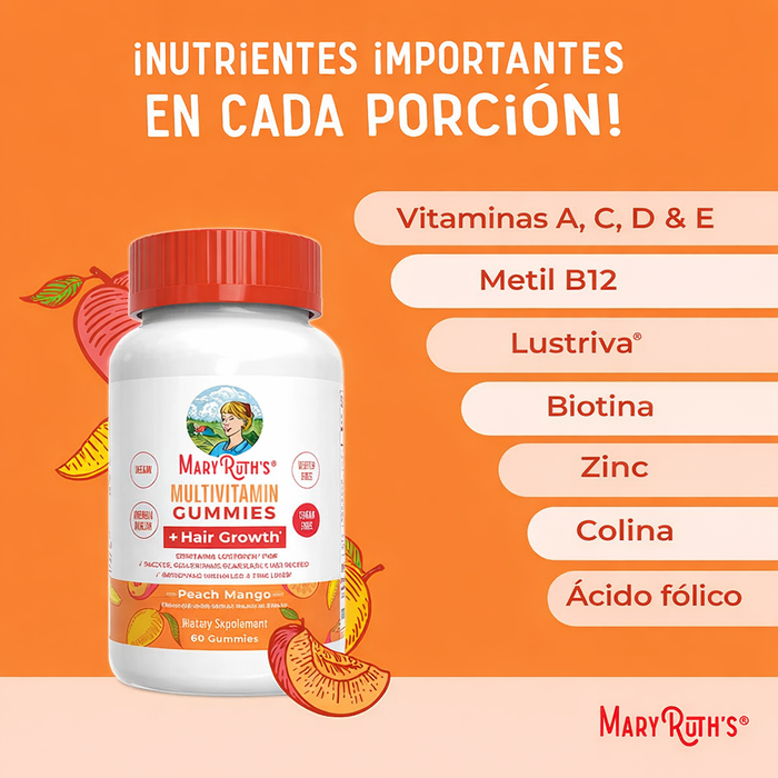 Multivitaminico + Crecimiento del Cabello (60 gomitas), Mary Ruth's