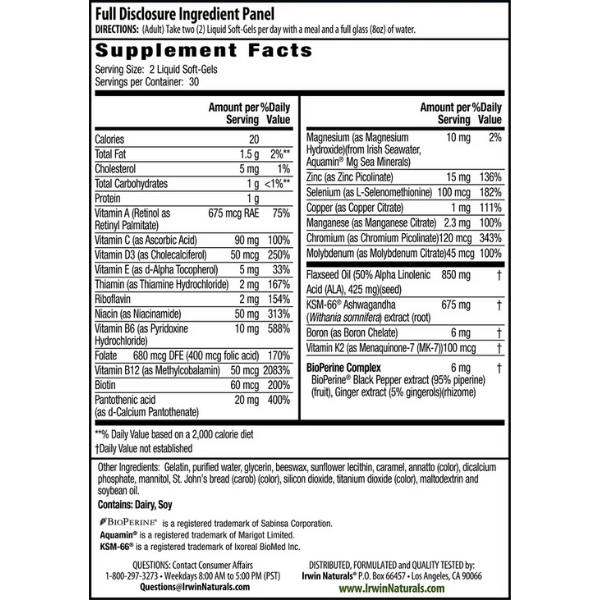 Multivitamínico Diario Testosterone UP Refuerzo para Hombres (60 softgels), Irwin Naturals