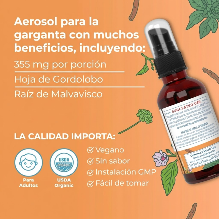 Spray para Garganta Orgánico Sin Sabor (1 fl oz 30 ml), MaryRuth's