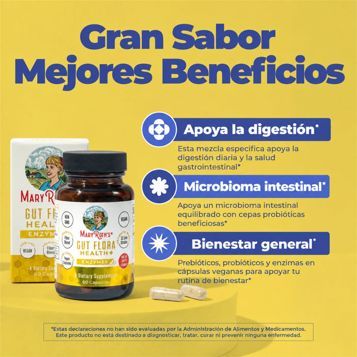 EX Gut Flora Health Probiótico + Prebiótico+ Enzimas (60 caps), MaryRuth's