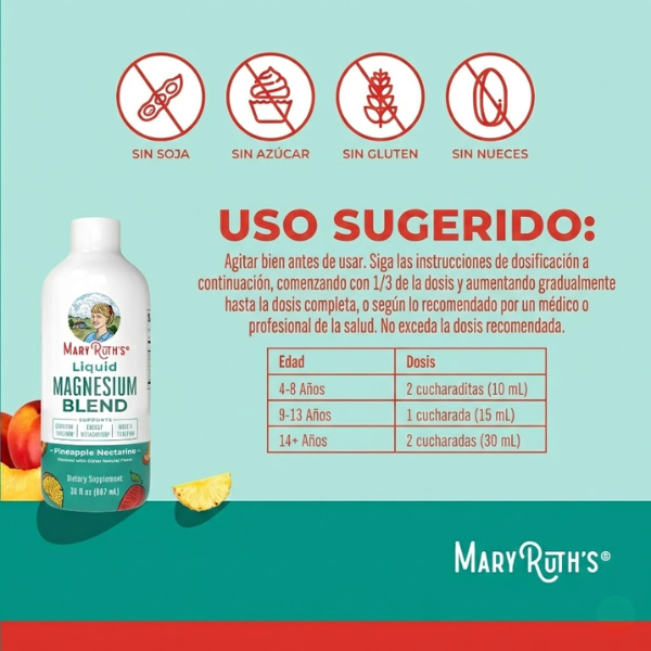 Magnesio Sabor Piña-Necterina (30 oz 887 ml), MaryRuth's