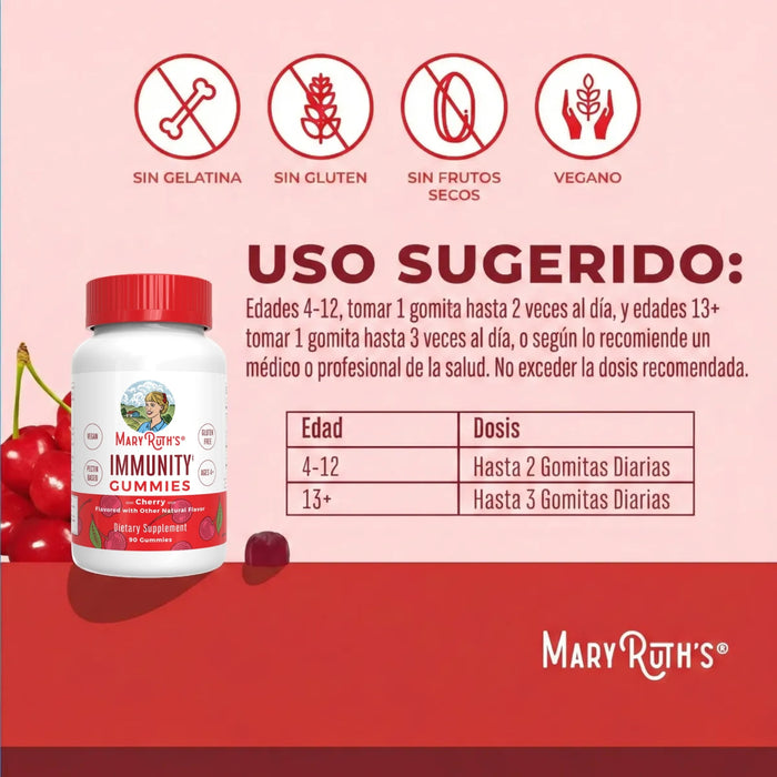 Inmunidad Sabor Cereza (90 gomitas), Mary Ruth´s