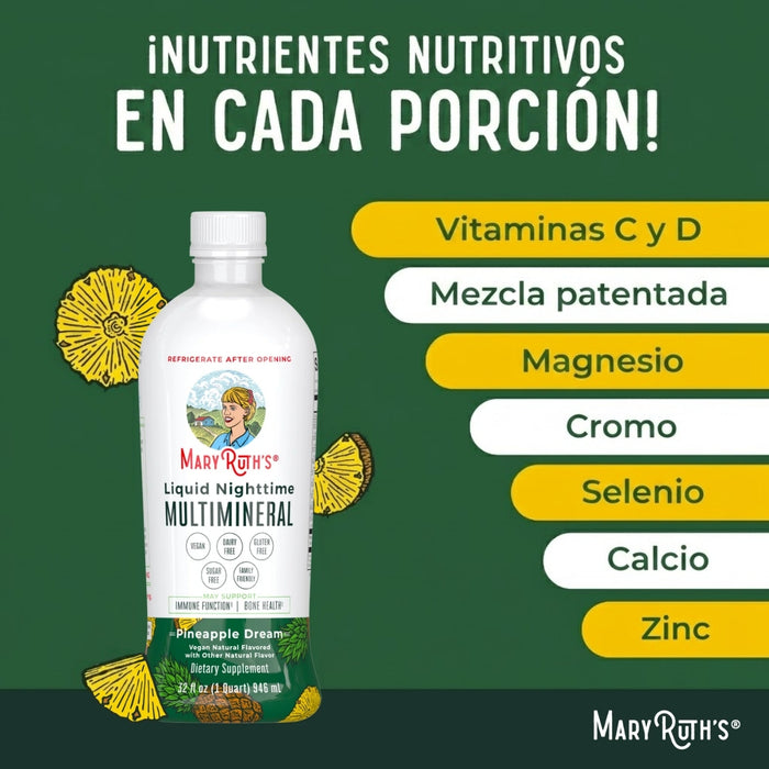 Multimineral Nocturno Sabor Piña, Liquido 946 ml (32 fl oz), Mary Ruth's