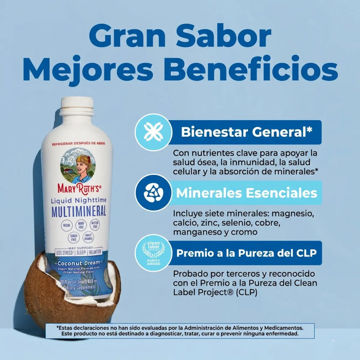 Multimineral Nocturno Sabor Coco, Liquido 887 ml (30 fl oz), Mary Ruth's