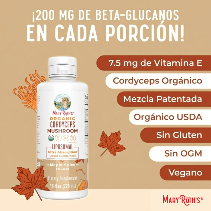 Hongo Cordyceps Orgánico Liposomal Sabor Maple (7.5 oz 225 ml), MaryRuth's