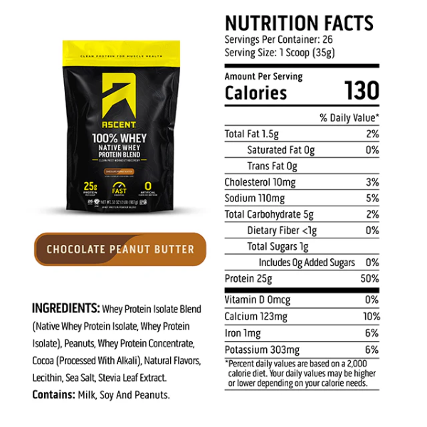 Proteina Sabor Chocolate y Crema de Cacahuate (4 lb 1.8 kg), Ascent