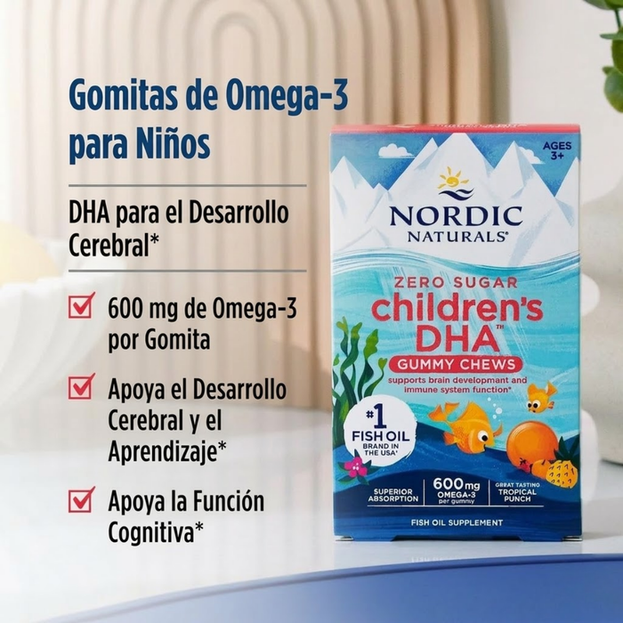 DHA para Niños sin Azúcar Sabor Ponche Tropical (30 Gomitas), Nordic Naturals