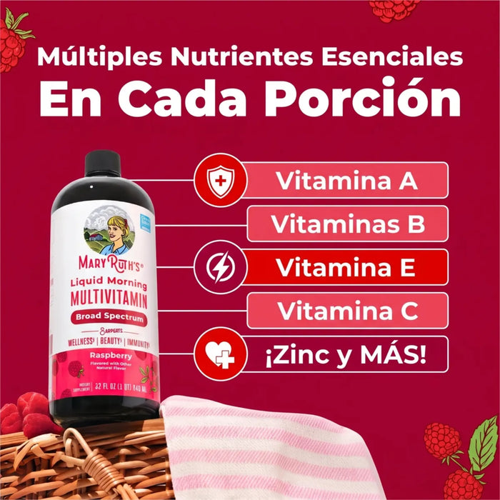 Mary Ruth's Multivitaminico Matutino Sabor Frambuesa, Liquido 887 ml (30 fl oz)