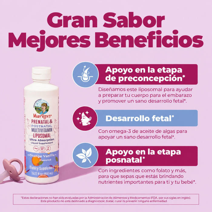 Multivitaminico Liposomal Prenatal y Postnatal Sabor Naranja Vainilla, Liposomal 450 ml (15.22 fl oz), Mary Ruth's