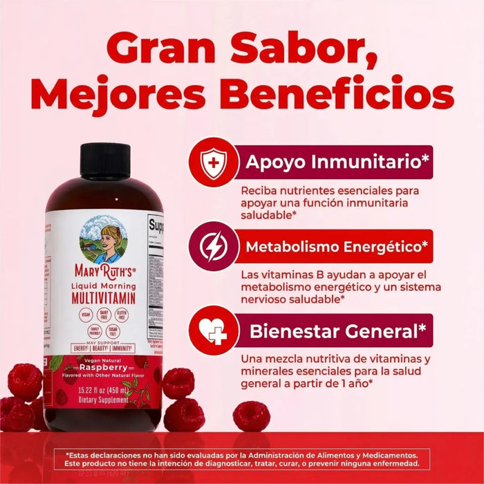 Multivitaminico Matutino Sabor Frambuesa, Liquido 450 ml (15.22 fl oz), Mary Ruth's