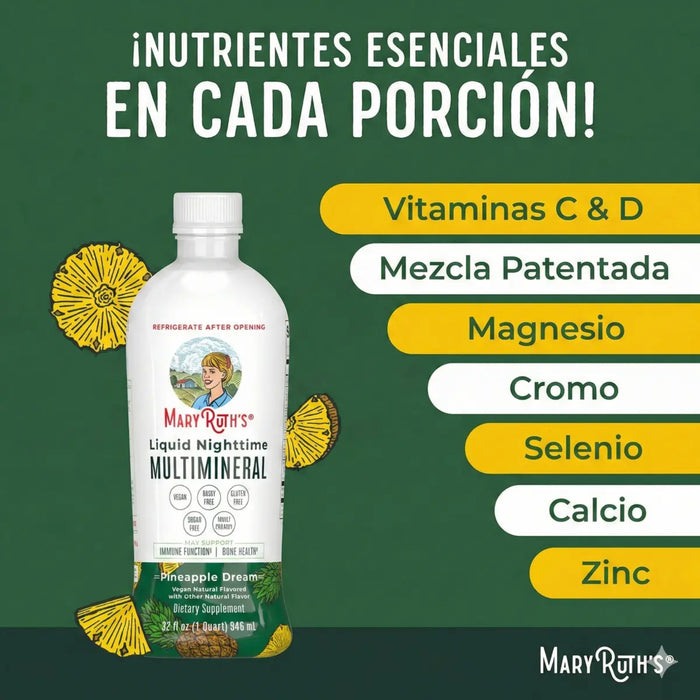Multimineral Nocturno Sabor Piña, Liquido 946 ml (32 fl oz), Mary Ruth's