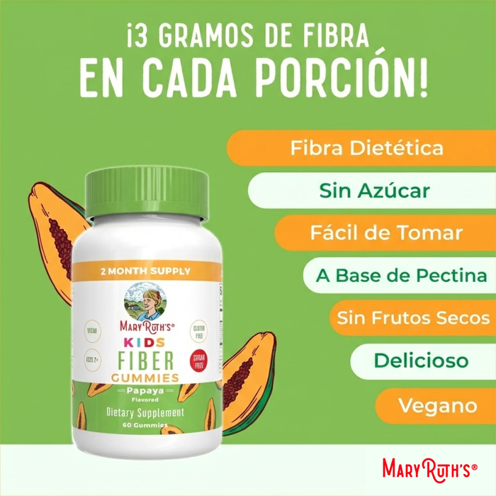 Fibra para Niños Sabor Papaya (60 gomitas), MaryRuth's