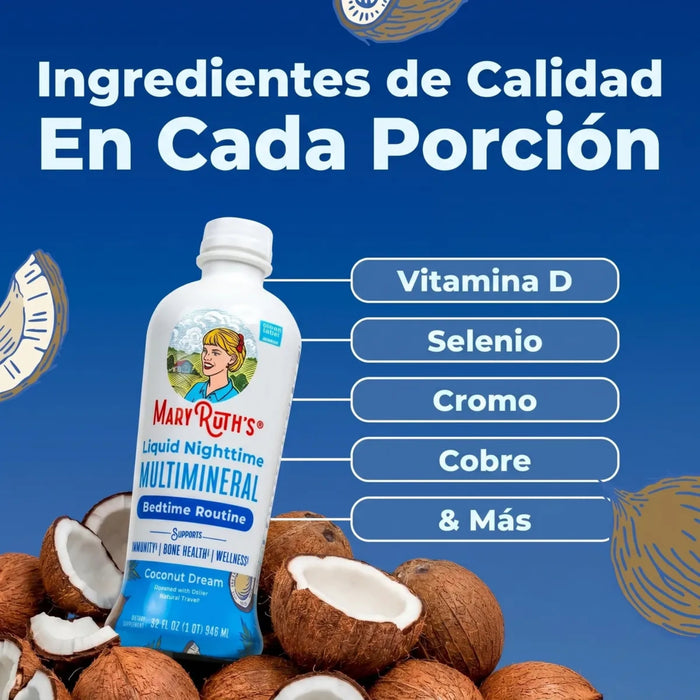 Multimineral Nocturno Sabor Coco, Liquido 887 ml (30 fl oz), Mary Ruth's