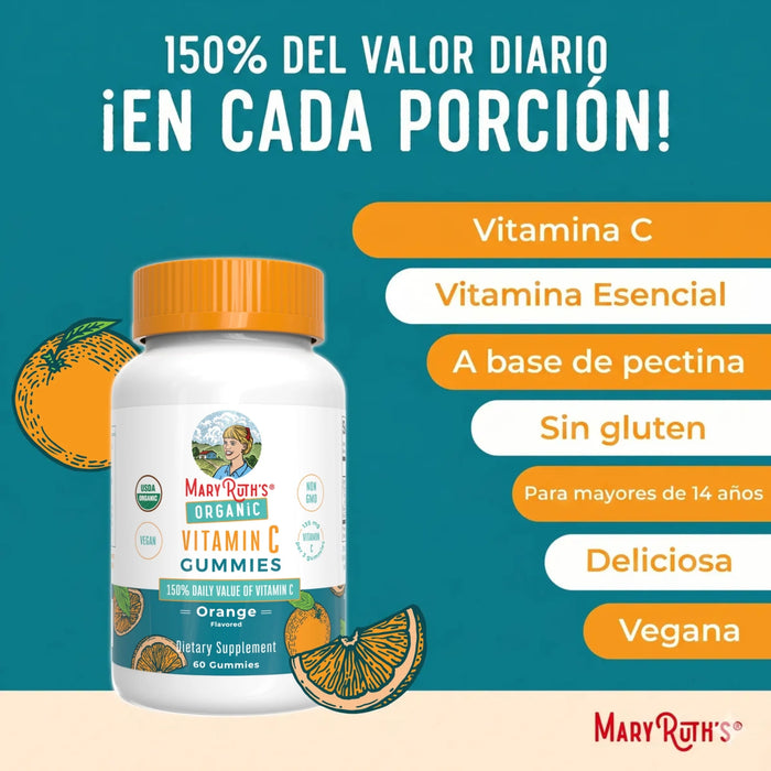 Vitamina C Organica Para Niños Sabor Naranja (60 gomitas), Mary Ruth´s