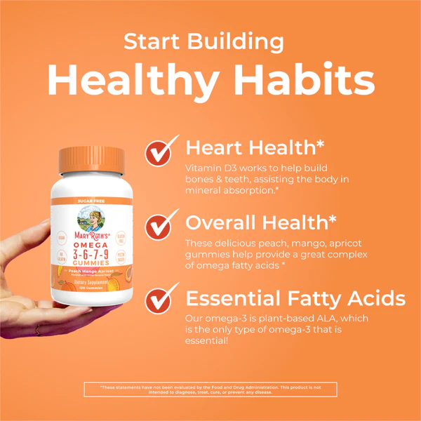 Omega 3-6-7-9 Sabor Durazno y Mango (120 gomitas), Mary Ruth´s