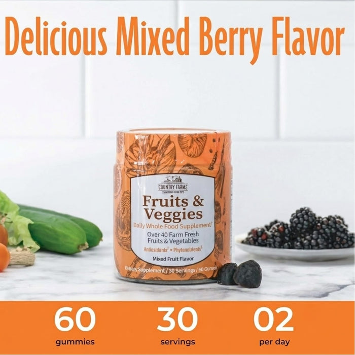 Frutas y Verduras Apoyo Inmunológico Sabor Frutal Country Farms® (60 gomitas), Windmill